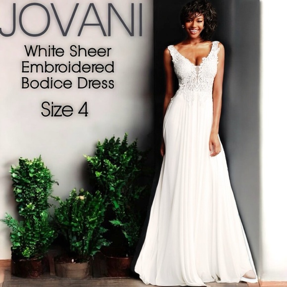 Jovani Dresses & Skirts - Jovani Off White Sheer Embroidered Bodice Dress